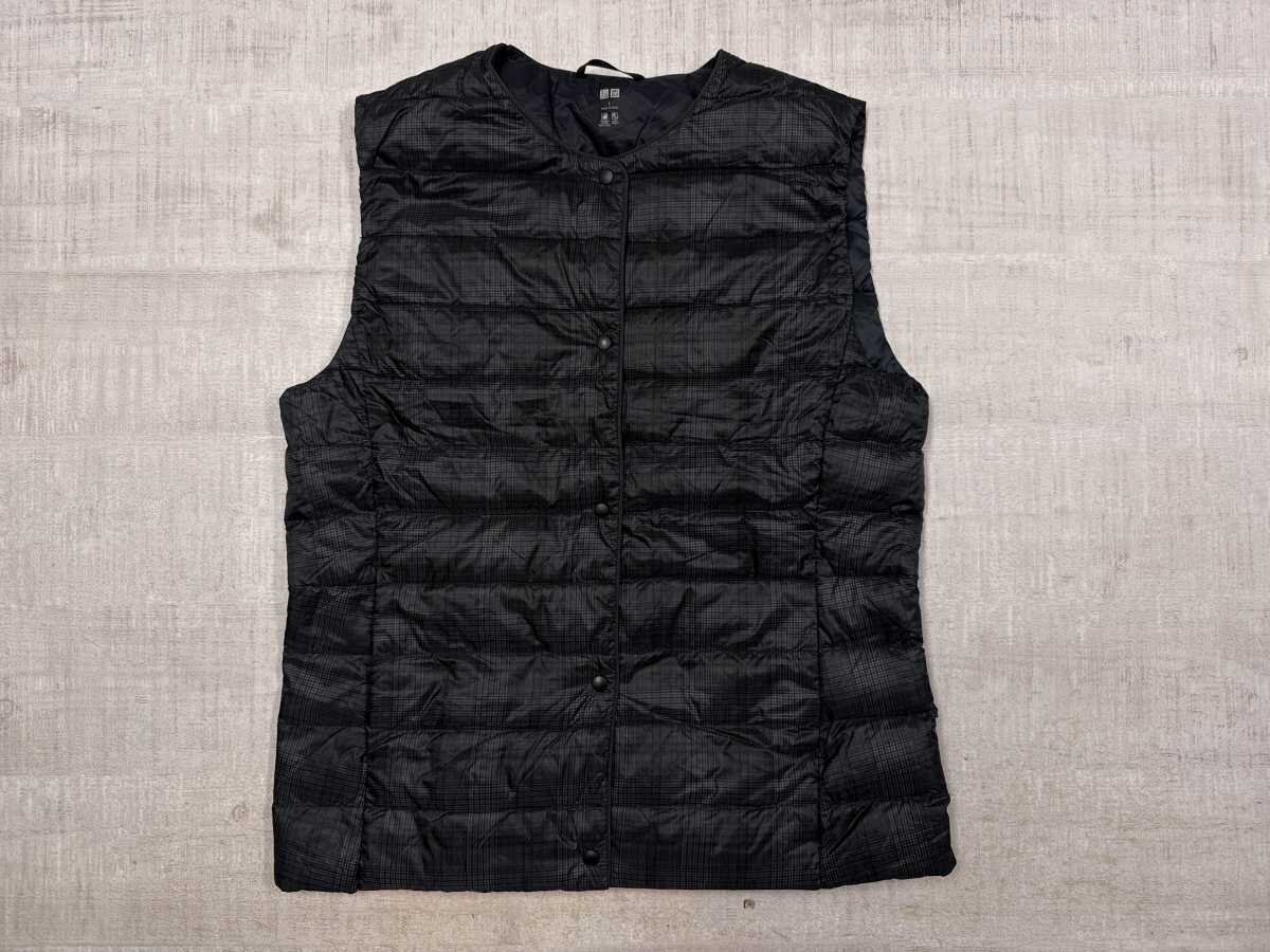 ユニクロ UNIQLO アウトドア 防寒 シャドーチェック パイピング ウルトラライトダウン コンパクト ベスト 軽量 レディース L 黒拍卖
