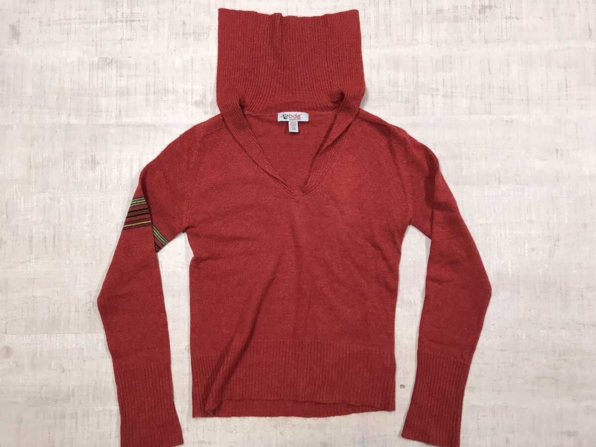 bdg レトロ トラッド マリン セーラーカラー 袖ライン ハイゲージ ニット セーター プルオーバー レディース ウールアンゴラ混合 S 赤拍卖