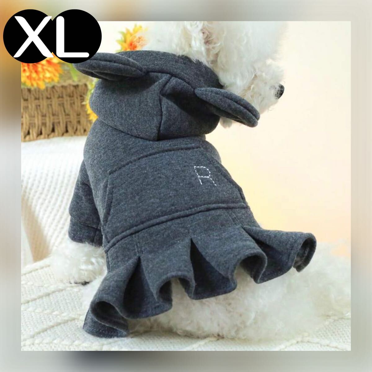 XL リードフック付き 耳付きフード ワンピース 犬服 犬の服 小型犬 ペット服 ペット用品 スカート拍卖