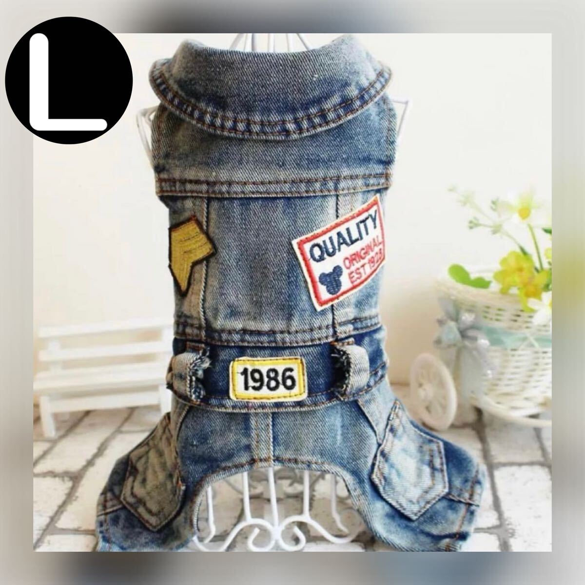 L 袖なし デニム カバーオール 犬服 犬の服 小型犬 ロンパース つなぎ ペット服 ペット用品 ボトムス オールインワン拍卖