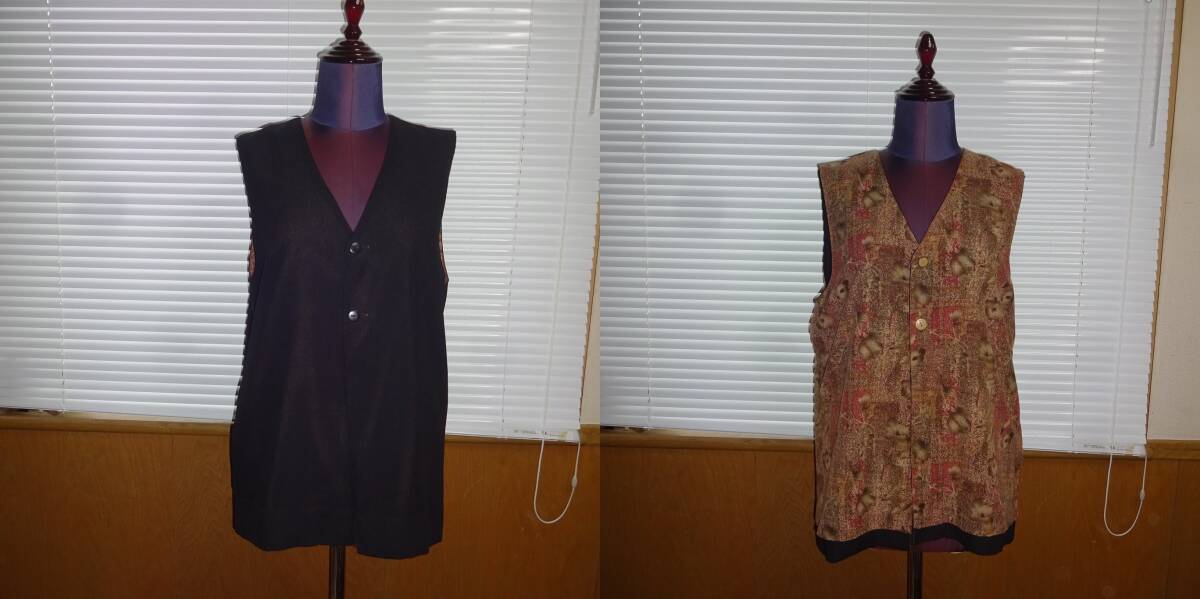 リバーシブルベスト 着物リメイク 正絹 Lサイズ拍卖