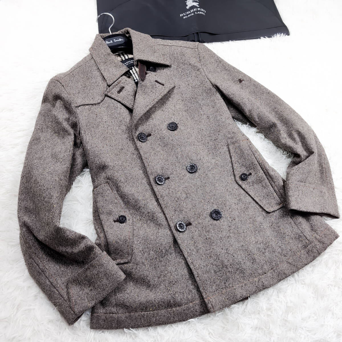 未使用級メランジュBURBERRY BLACKLABELナポレオンコートPコートXL.LL~Lキルティング裏地ノバチェック柄ブラレ バーバリーブラックレーベル拍卖