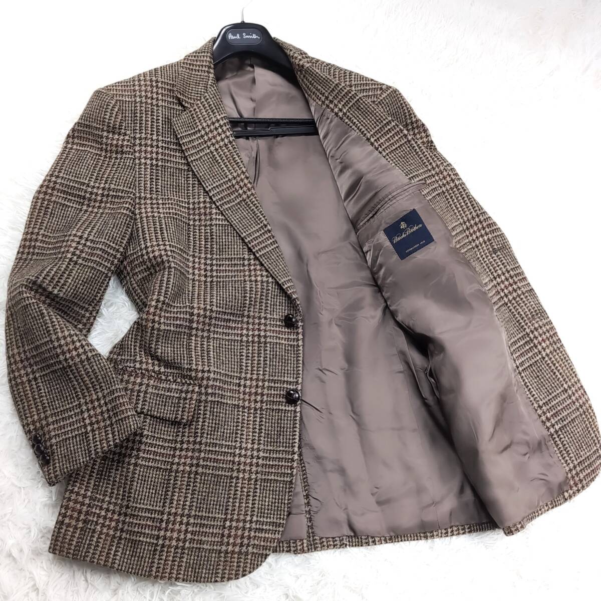未使用級ツイードHarris tweed ×BROOKS BROTHERSテーラードジャケットXXL.3L~XL.LLくるみボタン42REGブルックスブラザーズ ハリスツイード拍卖