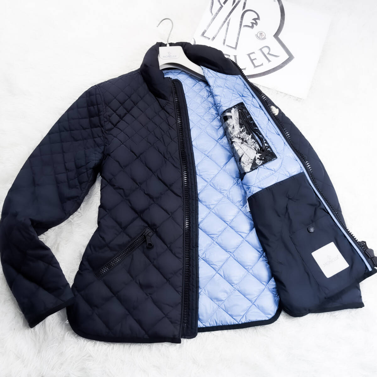 定価39万!極上MONCLERダイヤキルティングダウンジャケットL~M認証済み確実正規品ポイント袖ホワイトロゴワッペン濃紺ネイビー1モンクレール拍卖