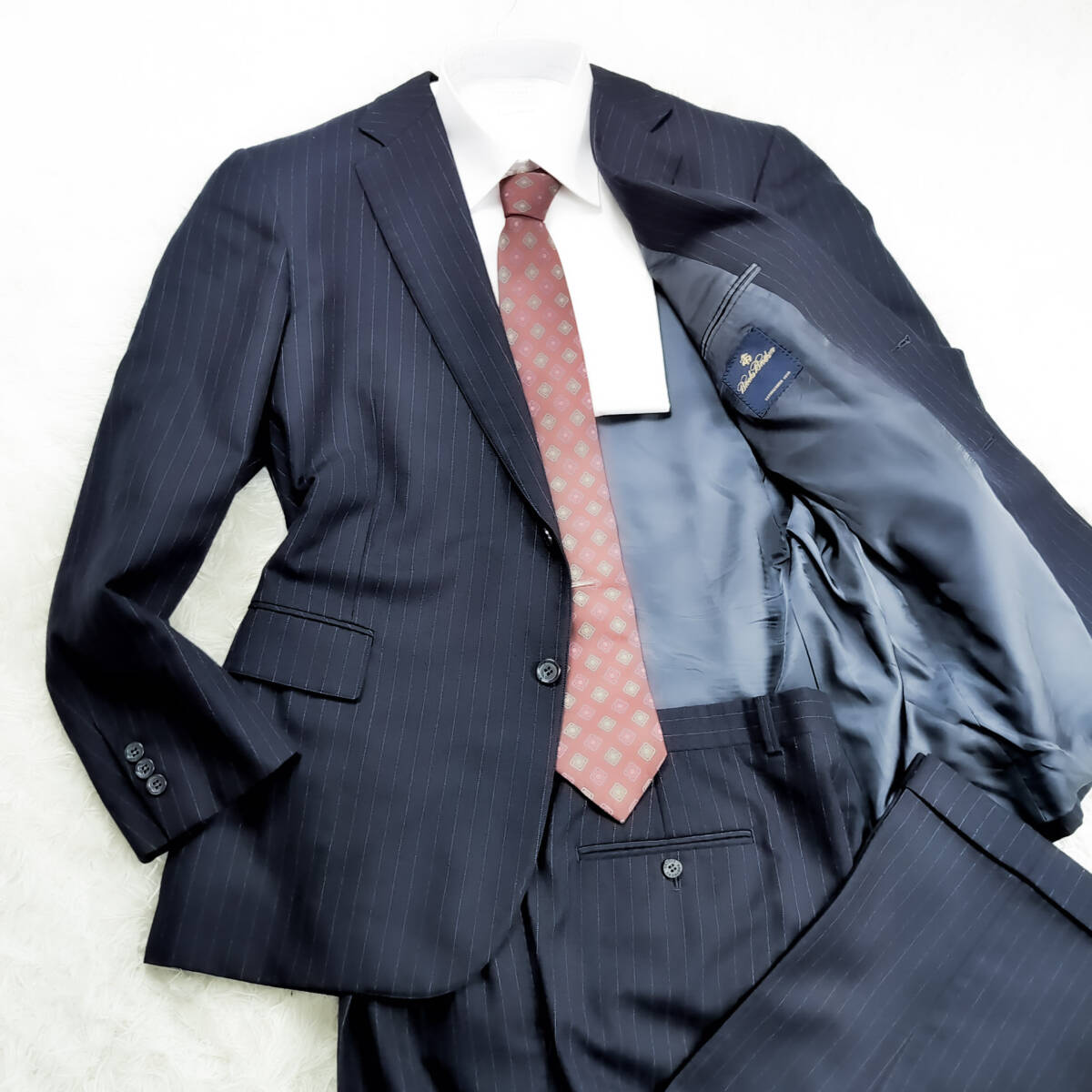 未使用級XXL~XL!BROOKS BROTHERSセットアップスーツ濃紺ネイビー3L~LLチョークストライプ柄42REG36W大きいサイズUSA製ブルックスブラザーズ拍卖