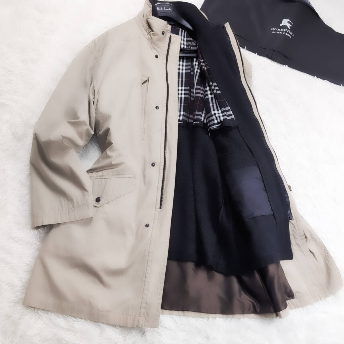 奇跡XXL~LL2way!BURBERRY LONDONダウンナポレオンコート ライナー付きマリンステンカラーコートベージュ ノバチェック柄バーバリーロンドン拍卖