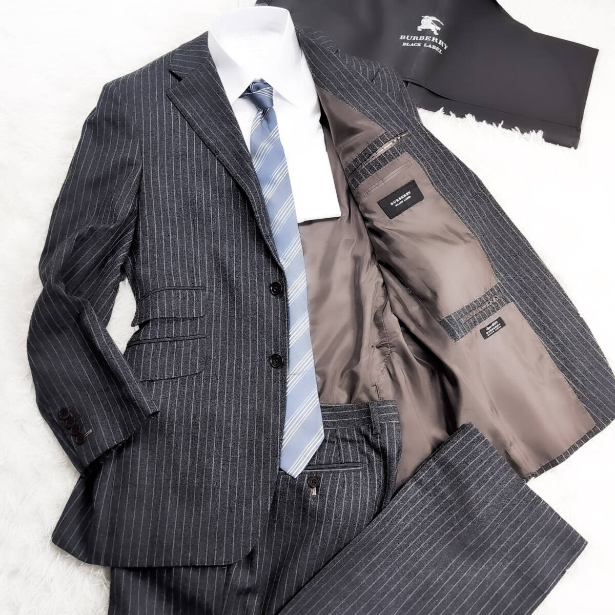 未使用級XXL~XL!BURBERRY BLACKLABELセットアップスーツ赤ワインレッドLL42Lノバチェック柄ストライプ柄ブラレ バーバリーブラックレーベル拍卖