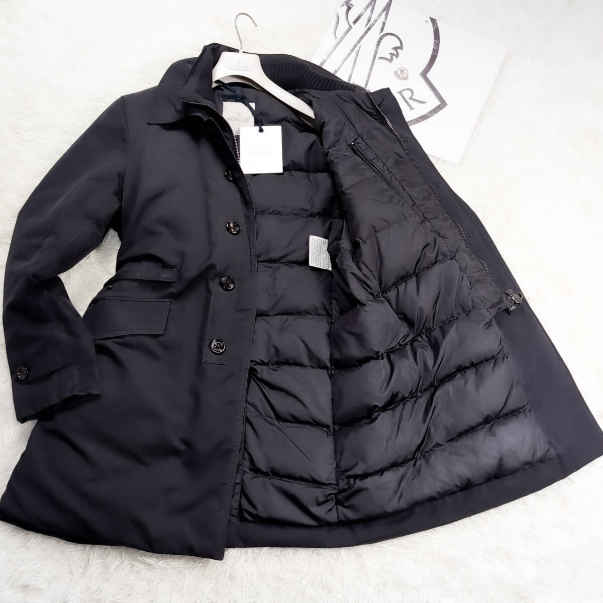 定価58万XXL~XL!MONCLERダウンコート認証済み確実正規品ダウンジャケットLLワンポイントタグCHERBOURG大きいサイズ3ブラック黒モンクレール拍卖