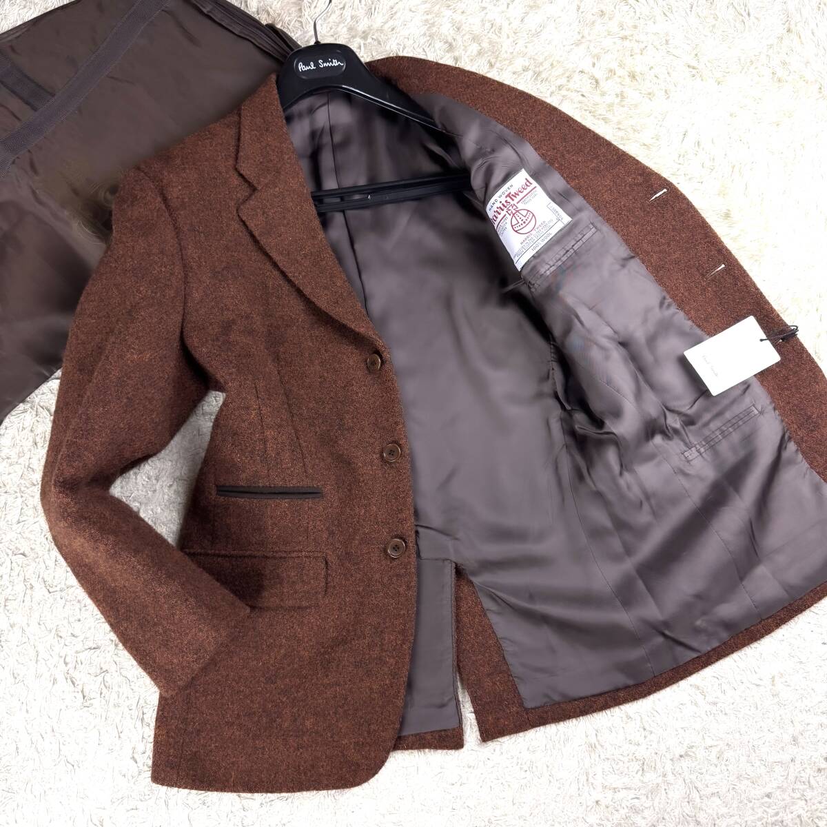 極美品Harris Tweed ×Paul Smith LondonテーラードジャケットL~Mワインレッド紅赤 大メランジュ生地ハリスツイード ポールスミスロンドン拍卖