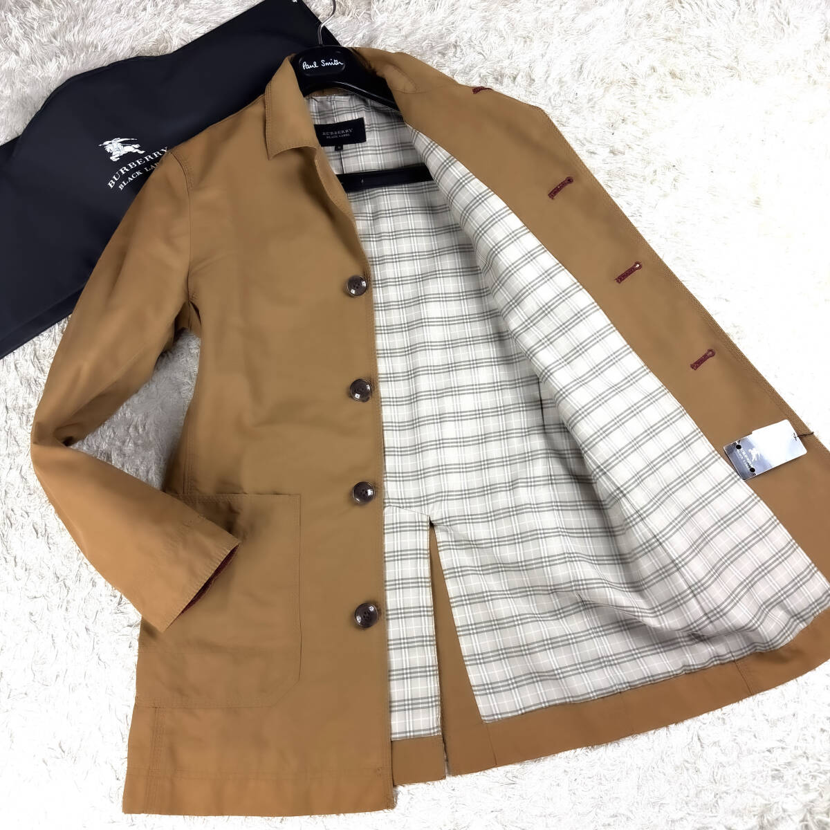 極美品BURBERRY BLACK LABELナポレオンコートL~Mマリンステンカラー茶ノバチェック柄キャメルブラウン ブラレ バーバリーブラックレーベル拍卖