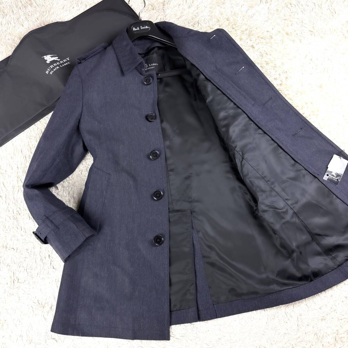 極美品メガロゴBURBERRY BLACK LABELナポレオンコートL~MマリントレンチコートL~Mヘリンボーン柄 大きいブラレ バーバリーブラックレーベル拍卖