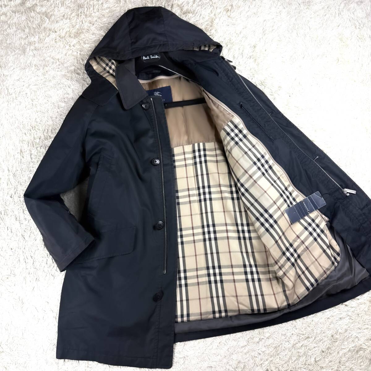 幻級黄金ライナーBURBERRY LONDONダウンナポレオンコート黒ノバチェック柄ブラック ゴールド マリンダウンジャケットM~Sバーバリーロンドン拍卖