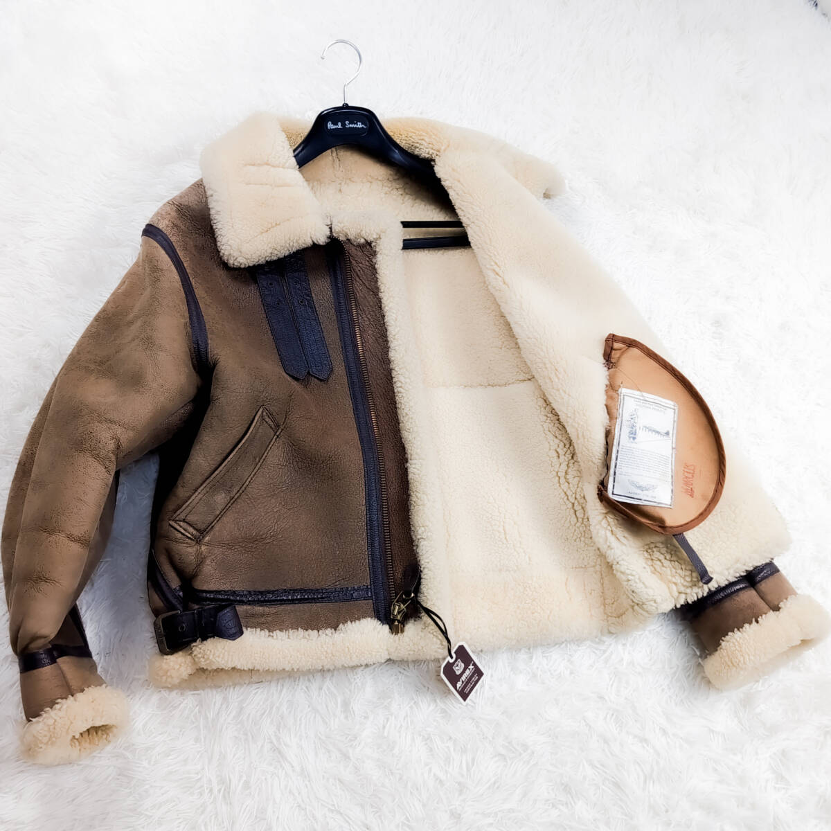 極暖羊毛皮XXL~XL!AVIREXリアルムートンボアフライトジャケットB-3XXL~LL キャメルブラウン40ミリタリーUSA製 大きいサイズ アヴィレックス拍卖