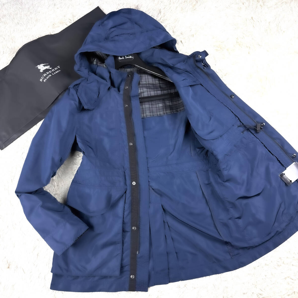 極美品2way!BURBERRY BLACK LABELマリンコートL~Mマウンテンジャケット紺ノバチェック柄ネイビー大きい ブラレ バーバリーブラックレーベル拍卖