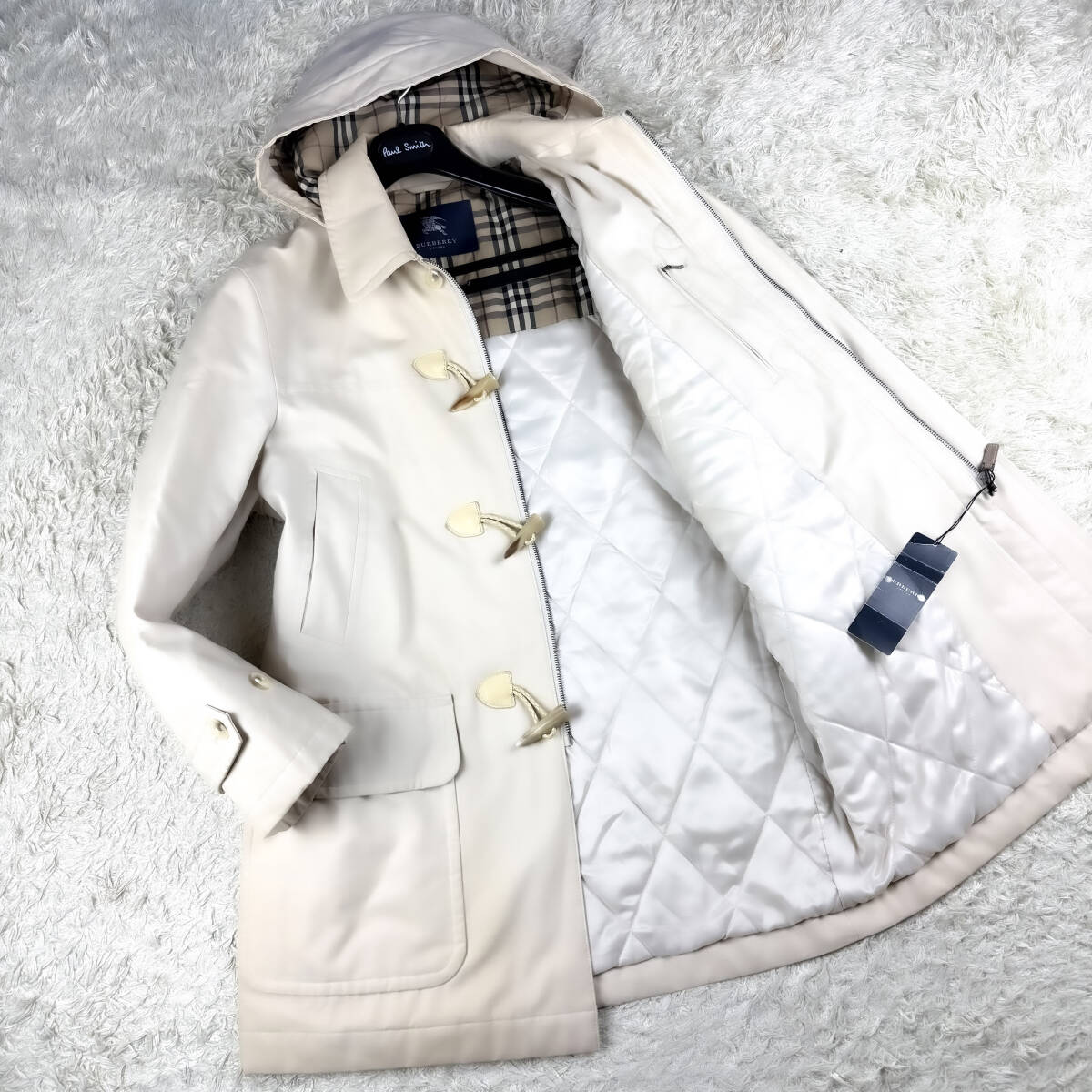 極暖キルティングBURBERRY LONDONマリンダッフルコートL~M中綿キルティングダウンナポレオン トグル釦ノバチェック柄バーバリーロンドン拍卖