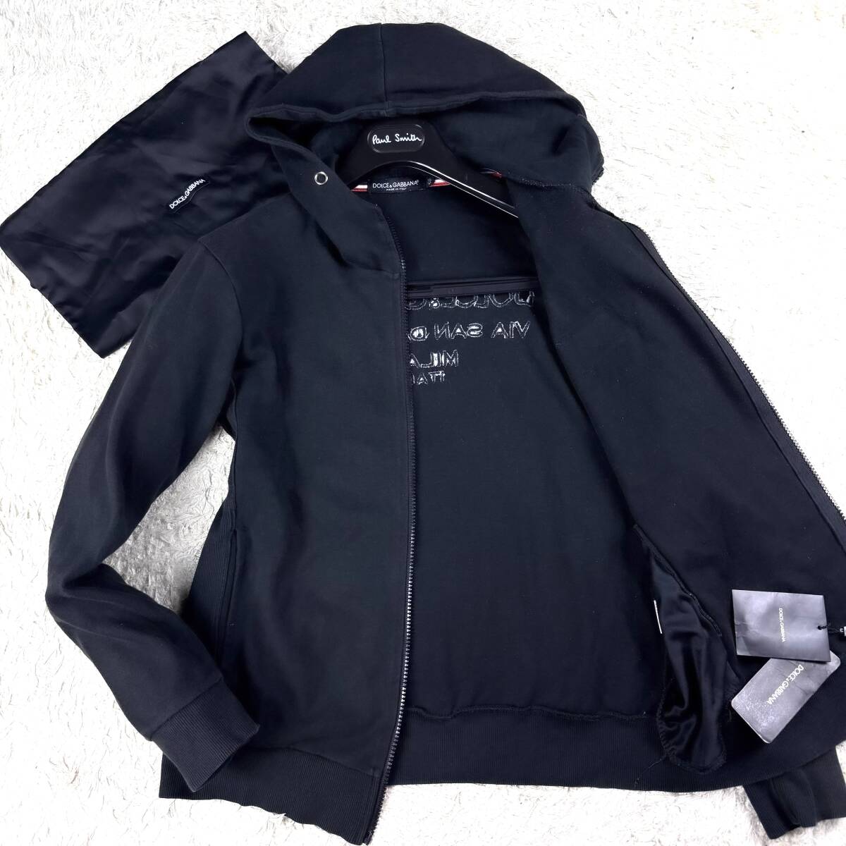 極上銀プレート付DOLCE&GABBANAオーバーパーカー銀メタルロゴプレートXXL~XL.LLジップトラックジャケット50ドルガバ ドルチェ&ガッバーナ拍卖