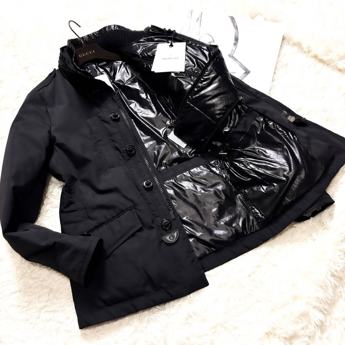 定価42万!未使用級MONCLER 2wayナポレオンダウンPコートL~M認証済み確実正規品マットブラック黒ダウンジャケットTRIONPHE大き1モンクレール拍卖