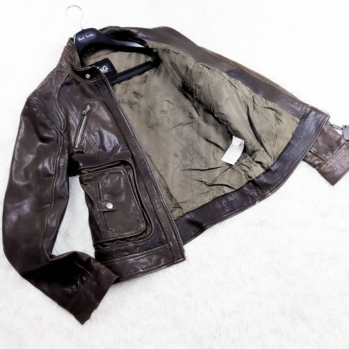 美品仔羊革XXL!DOLCE&GABBANAベイビーラムレザージャケット3Lダークブラウン52ナッパスキン大きいサイズ焦茶ドルガバ ドルチェ&ガッバーナ拍卖