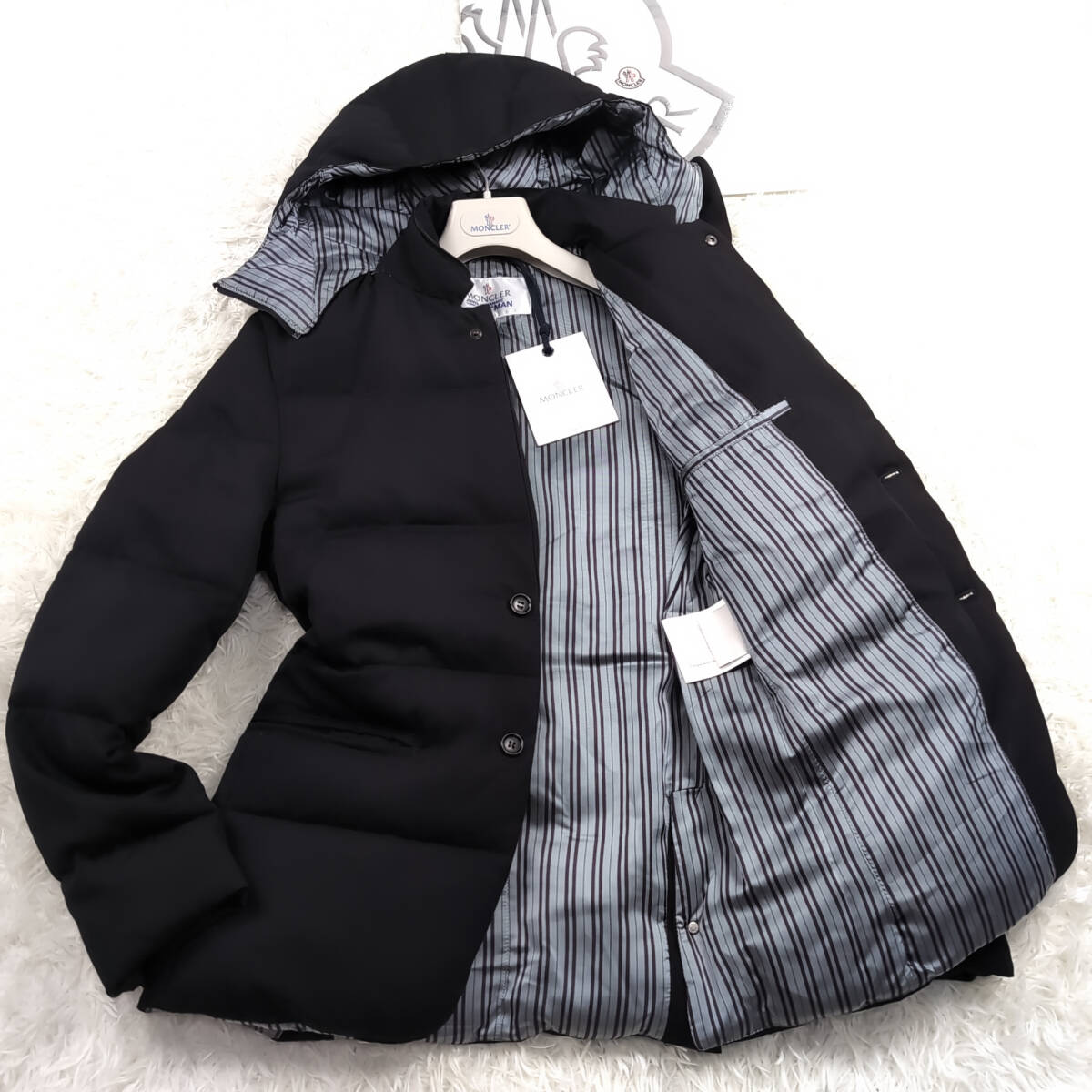 未使用級三角タグ付MONCLER×COMME des GARCONS JUNYA WATANABE極暖ダウンテーラードジャケット黒ブラック コムデギャルソン モンクレール拍卖