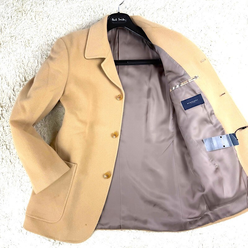 頂ピュアカシミヤ!BURBERRY LONDONナポレオンコートL~Mマリンカシミヤコート キャメルベージュ大きいノバチェック柄 バーバリーロンドン拍卖
