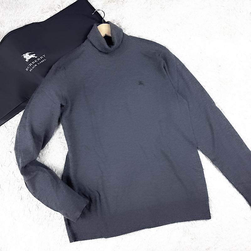 未使用級カシミアBURBERRY BLACK LABELピュアカシミヤ入オーバーセーターXL.LL~L刺繍3ノバチェック柄ブラレ バーバリーブラックレーベル拍卖