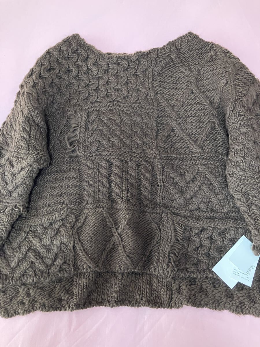 秋冬新作新品同様スナイデルSNIDELケーブルパッチワークニットプルオーバーブラウン拍卖