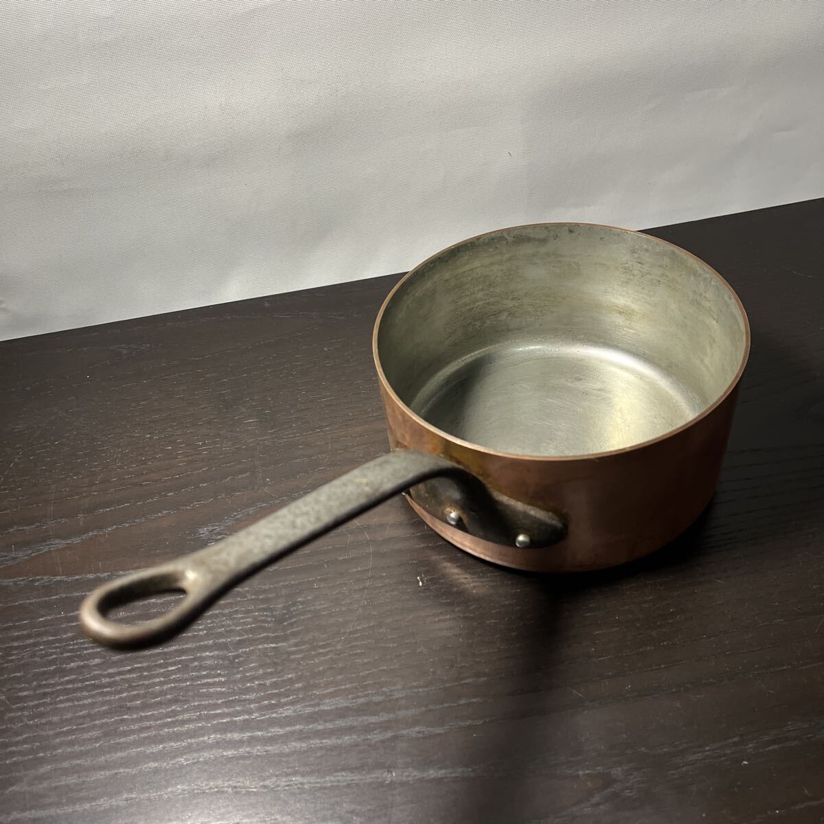 S432 フランス製 FABRICATION FRANCAISE 銅片手鍋 銅鍋 直径16cm フランス製 重さ1.3キロ 調理器具 アンティーク拍卖