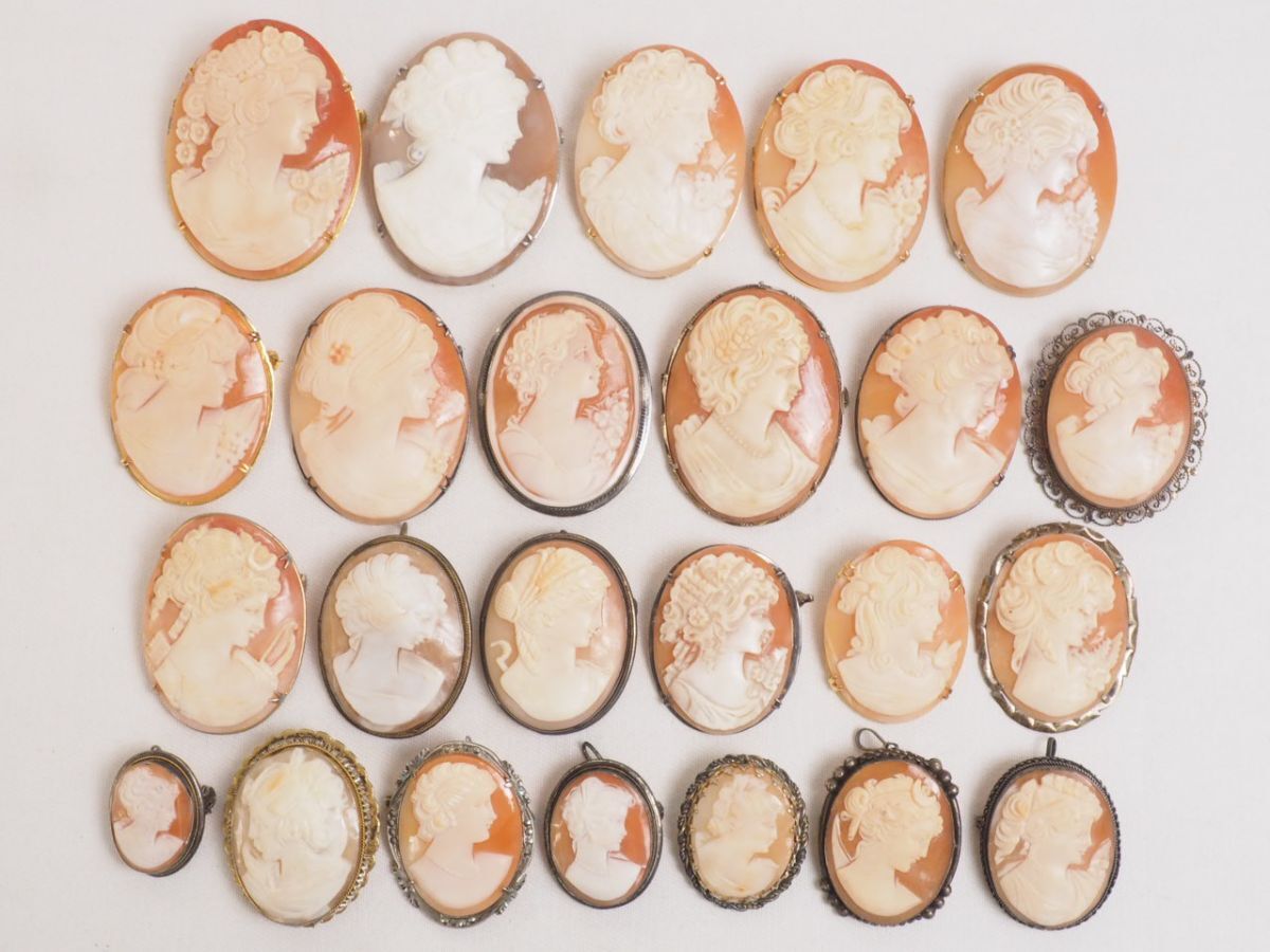 カメオ ブローチ まとめて お得 約24点セット シェル ストーン SILVER 925 900 800 シルバー アンティーク ペンダントトップ 作家物拍卖