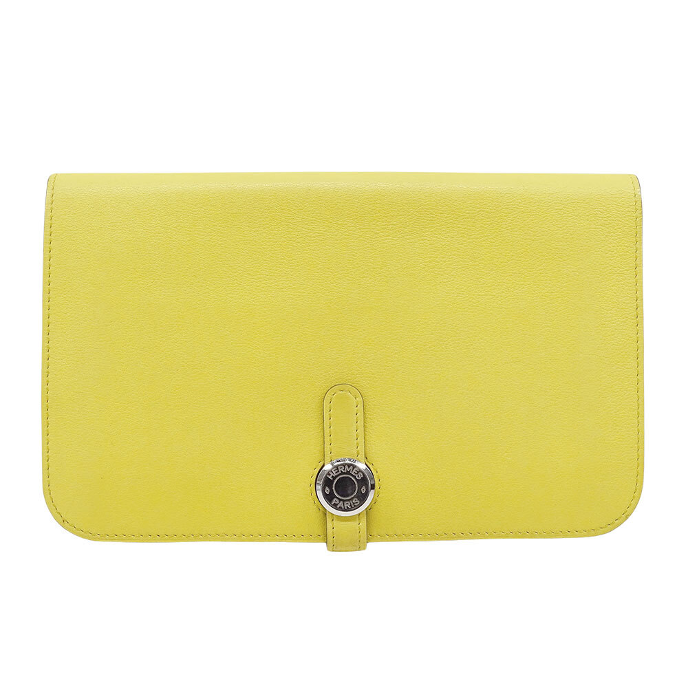 エルメス HERMES 財布 レディース ブランド 長財布 ドゴンGM エバーカラー ライム イエロー シルバー金具 フラップ式 □Q刻印(2013年製造)拍卖