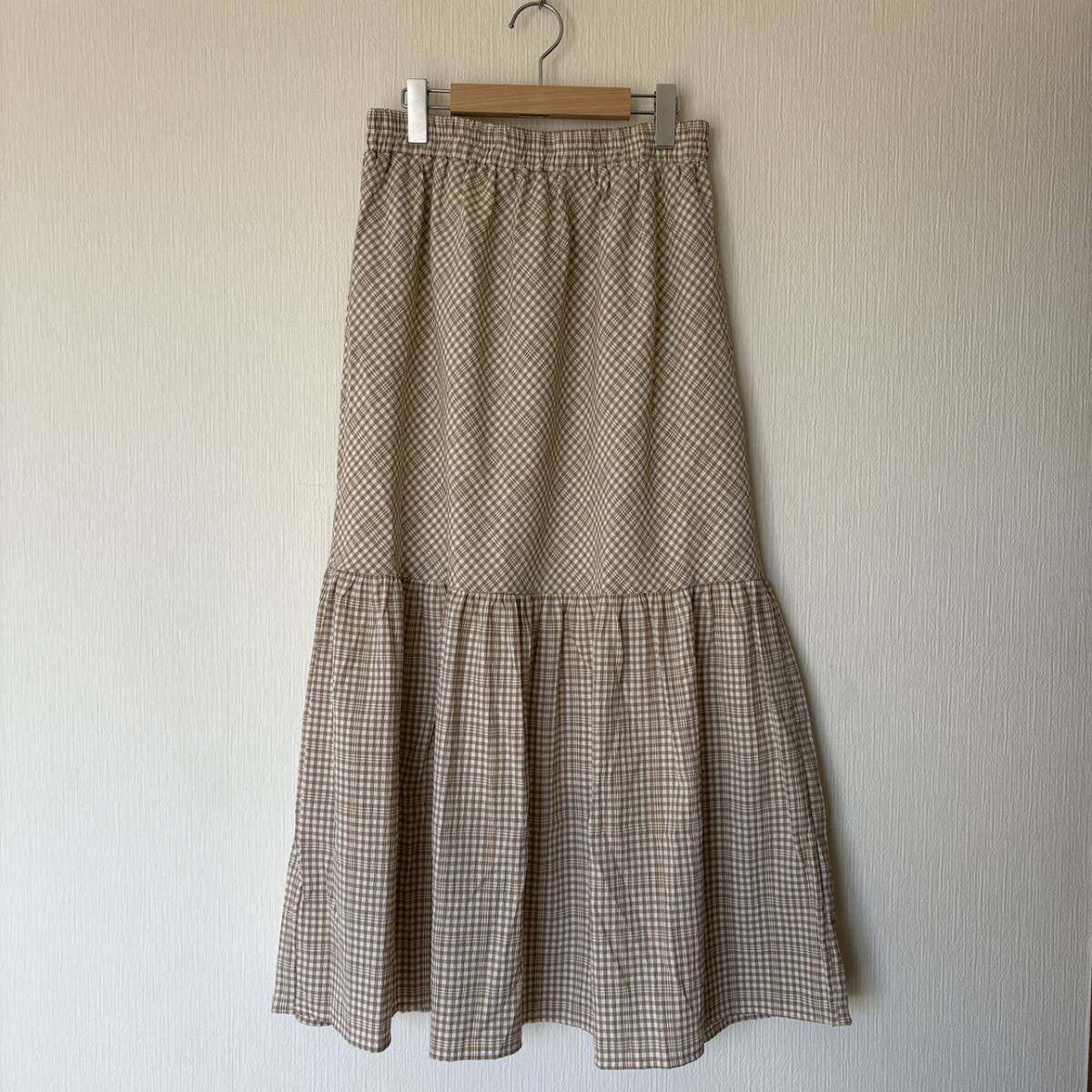新品未使用■ロングスカート■チェック柄■レディース■ベージュ■ウエストゴム■大きいサイズLL■かわいい・ナチュラル拍卖