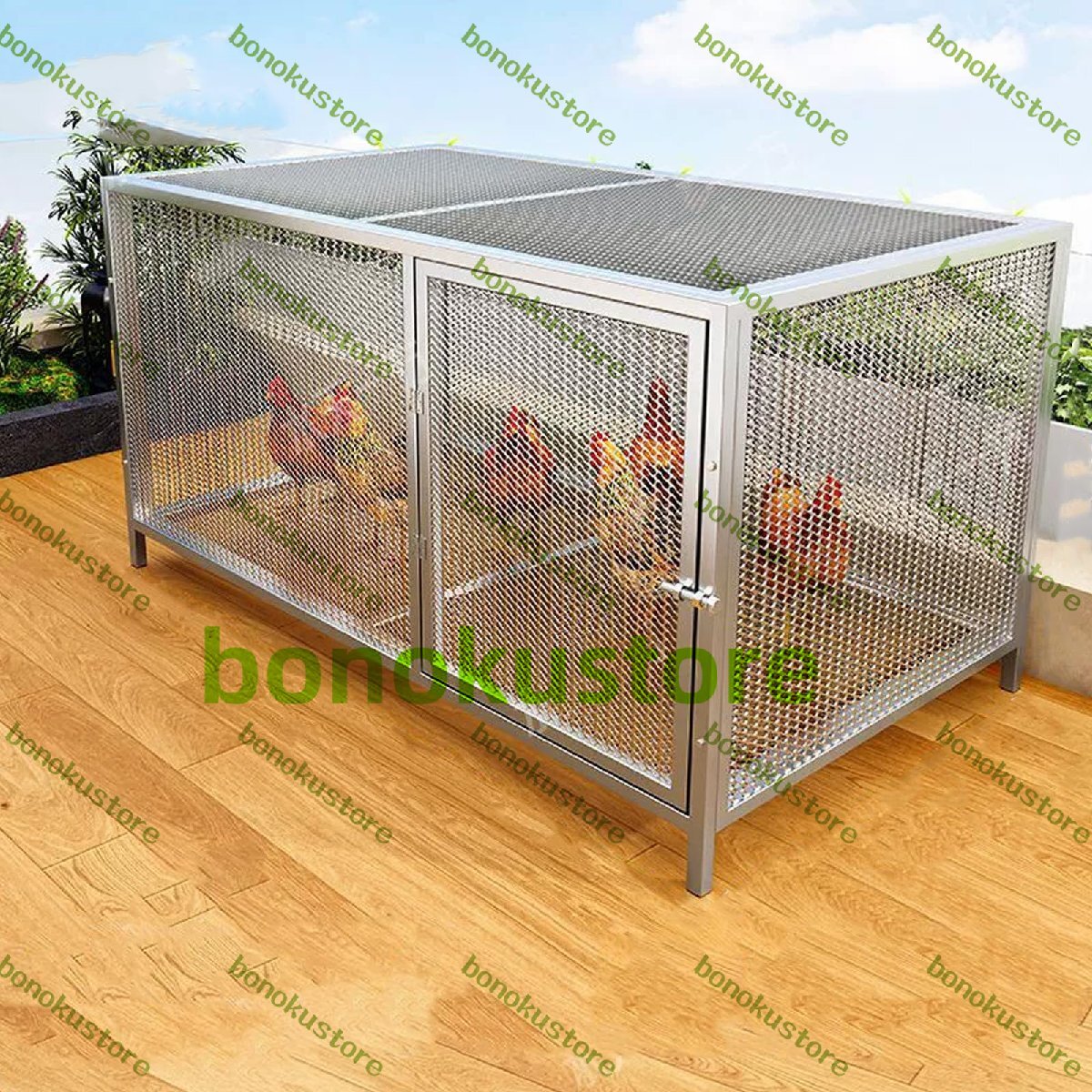 鶏 ケージ 室内 屋外 ステンレス 大型角管高密度メッシュ うずら 鶏小屋 モルモット 兎 カバー付き 大きい 鶏舎 原色 100*58*62CM拍卖