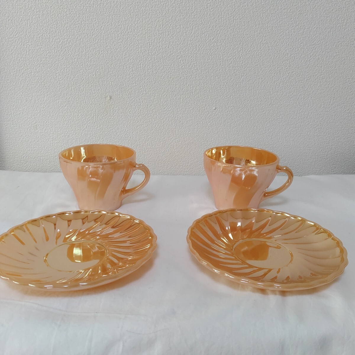 ファイヤーキング ピーチラスター カップ&ソーサー Fireking Peach Anchor Hocking ヴィンテージ 1103-H3-TA17拍卖