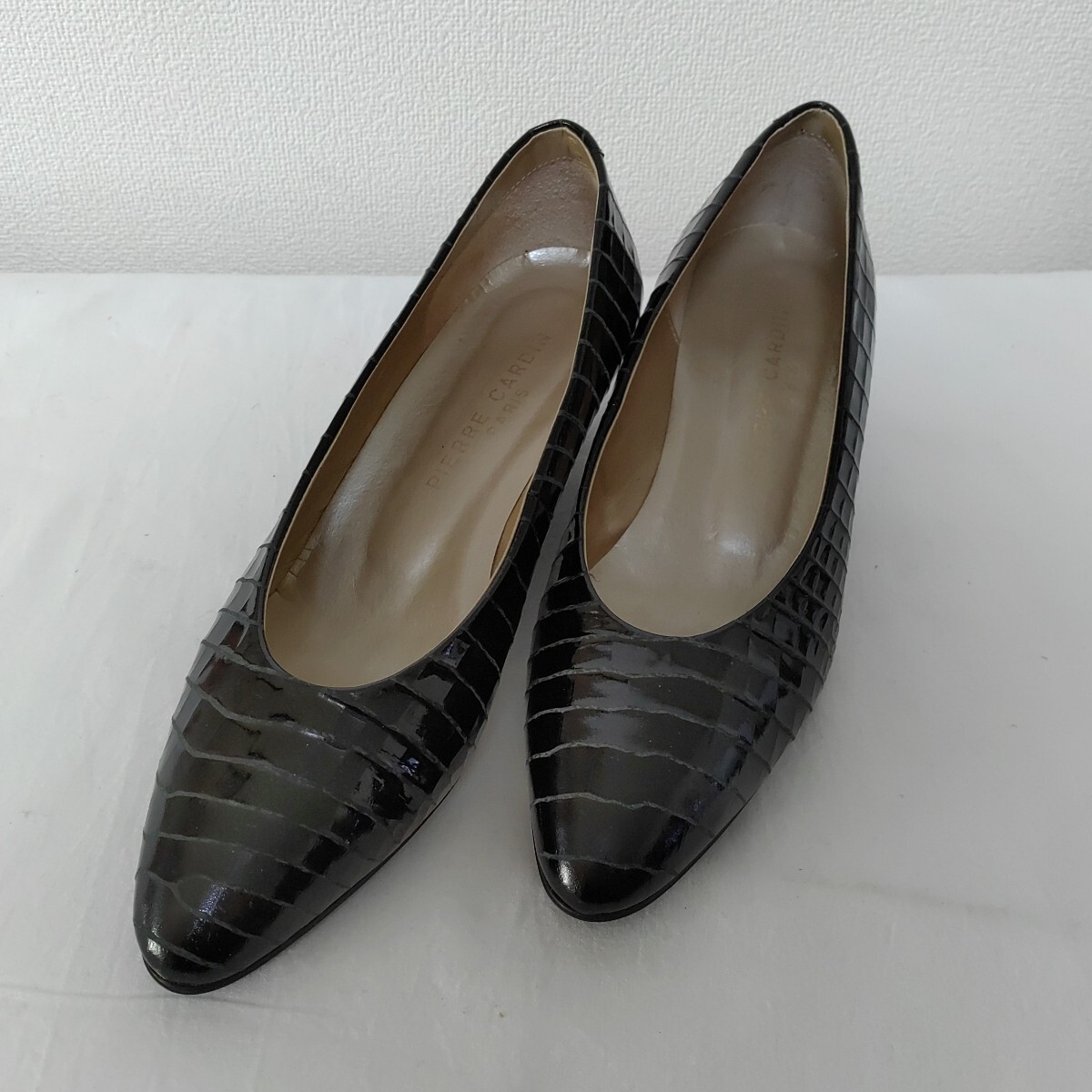 pierre cardin Paris ピエール・カルダン クロコダイル? 黒 レディースパンプス ブラック 革 23.5㎝? ヒール 1107-E4-TA12拍卖