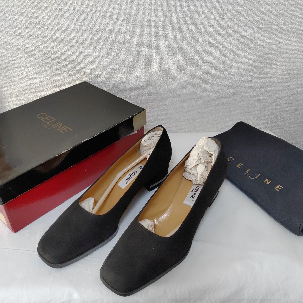 CELINE セリーヌ パンプス ヒール 黒 ブラック スエード 難あり 37 23.5cmから24.0cm 1107-E3-TA17拍卖