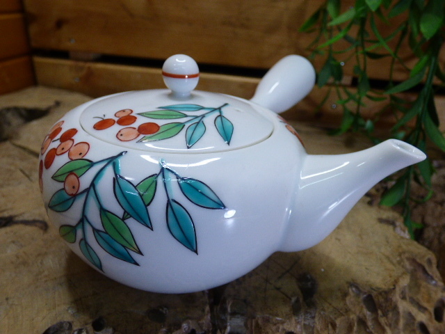 む893.香蘭社 赤繪町工房 急須 南天 茶器 拍卖