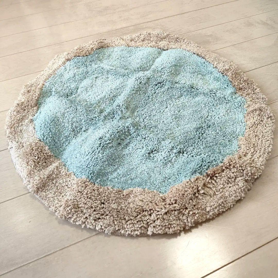 保管汚れあり インテリアラグ 50cmサークル 水色×キャメル 洗えます 北欧拍卖