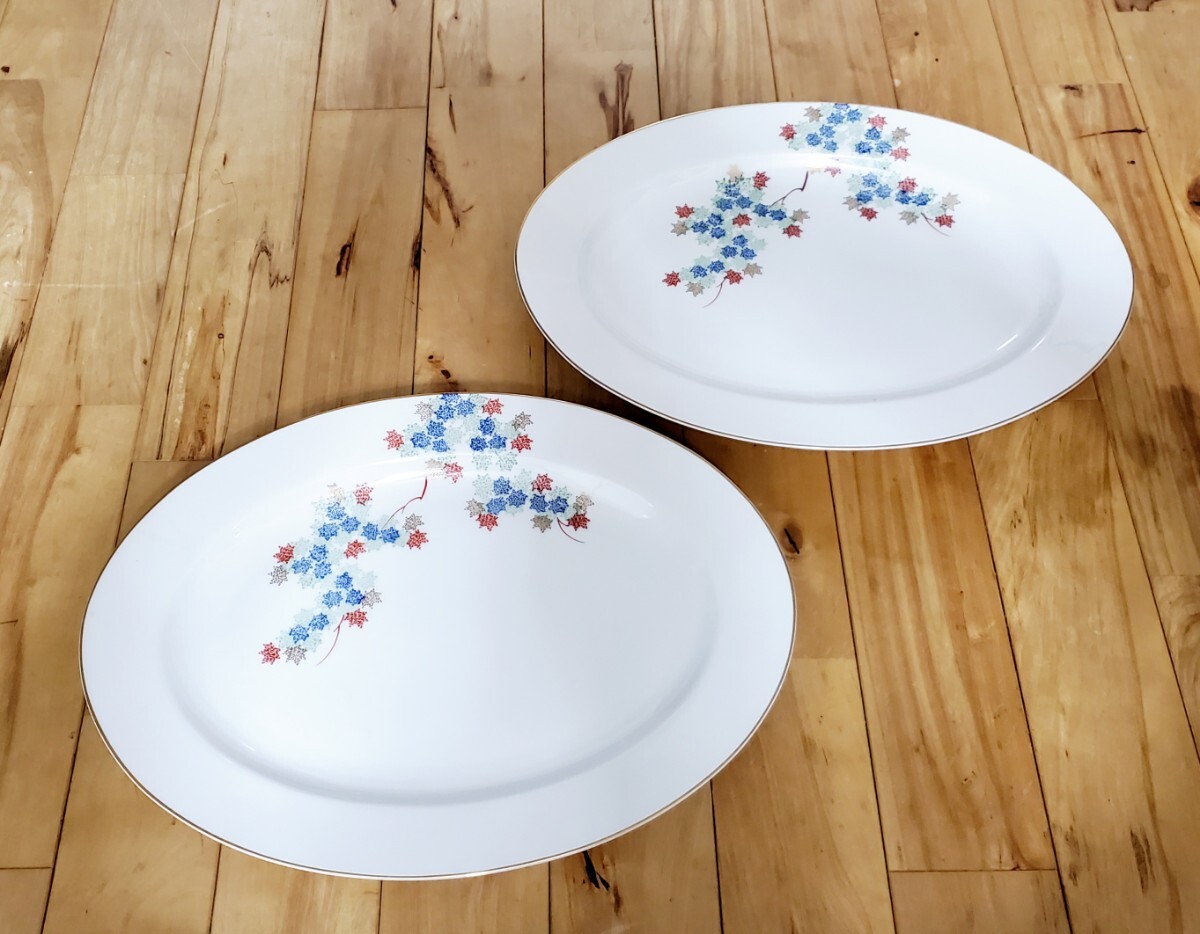 深川製磁 紅葉 特大オーバル 金彩 2枚 オードブル 大人数 美品 大皿 陶器 有田焼 食器 プレート拍卖