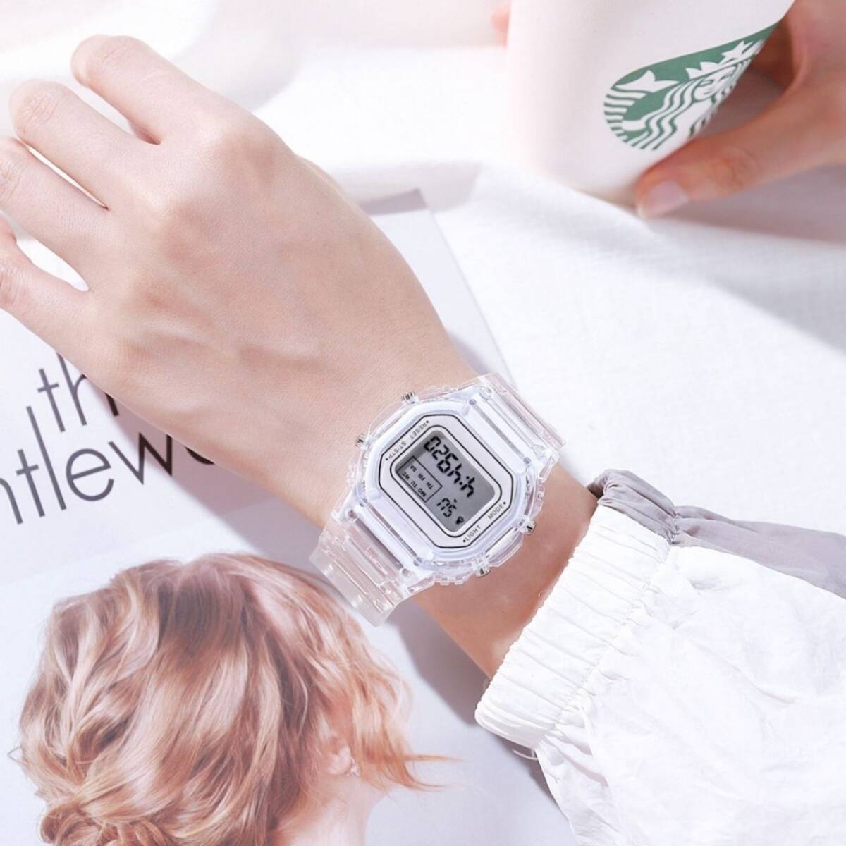 クリアバンド 腕時計 デジタル デジタル腕時計 メンズ レディース 防水 アラーム 白拍卖
