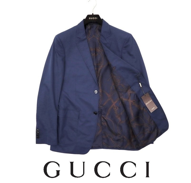 ●43万新品◆48=M◆グッチ GUCCI ホースビット柄シルク裏地 ジャケット青 1円拍卖