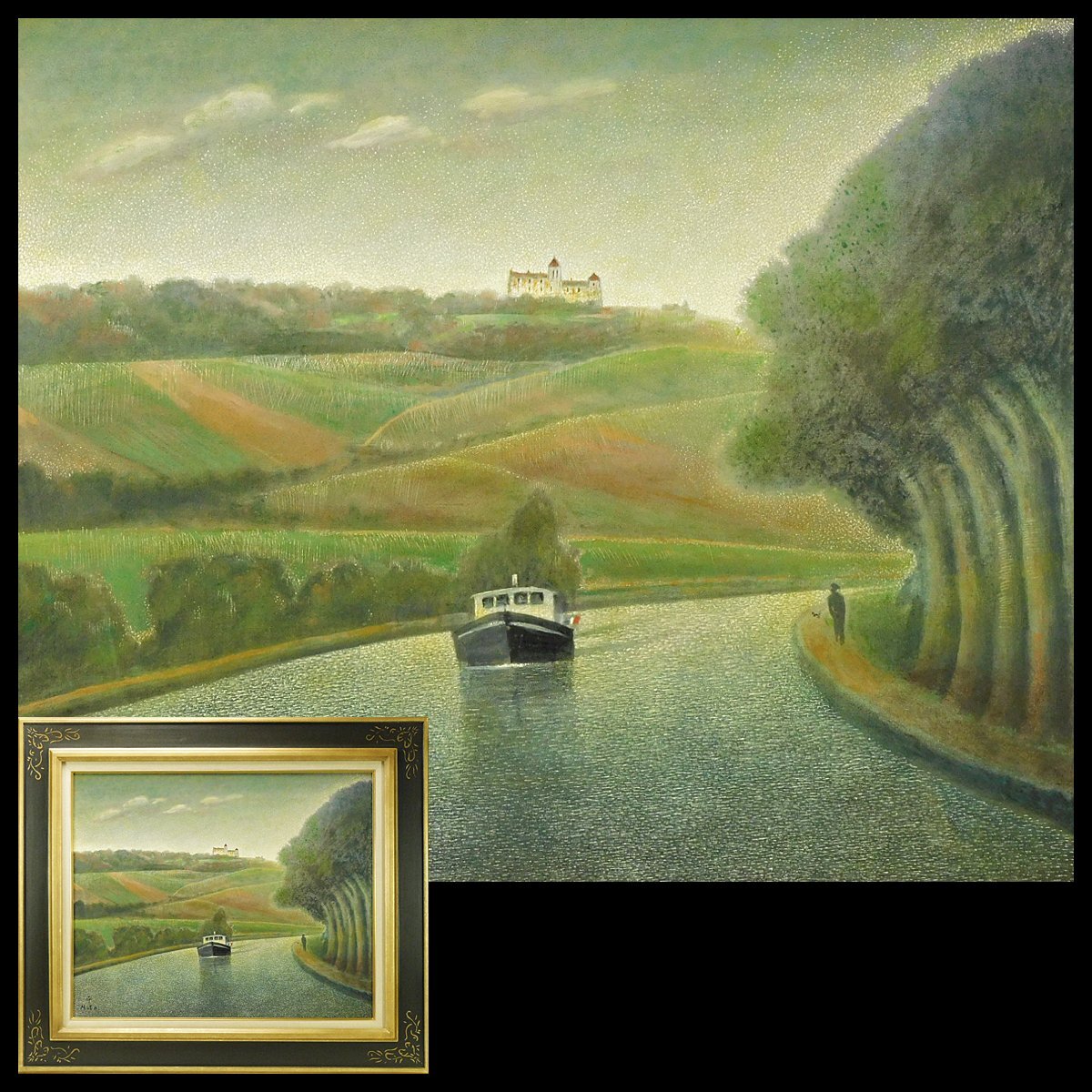 元村平 ブルゴーニュ運河 仏F12 油彩 額装 2018年 高島屋個展出品作 専用タトウ 小冊子付 フランス国立図書館買上 幻想的世界観 s25110205拍卖