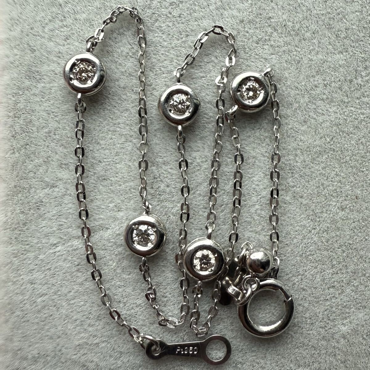 Pt850 D0.1 1.1g 天然ダイヤモンド ブレスレット プラチナジュエリー ステーション拍卖