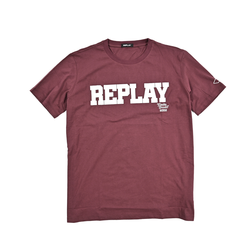 新入荷 新品 リプレイ REPLAY ロゴ Tシャツ カットソー 半袖 クルーネック オールシーズン メンズ コットン 100% ワインレッド 429966-3XL拍卖