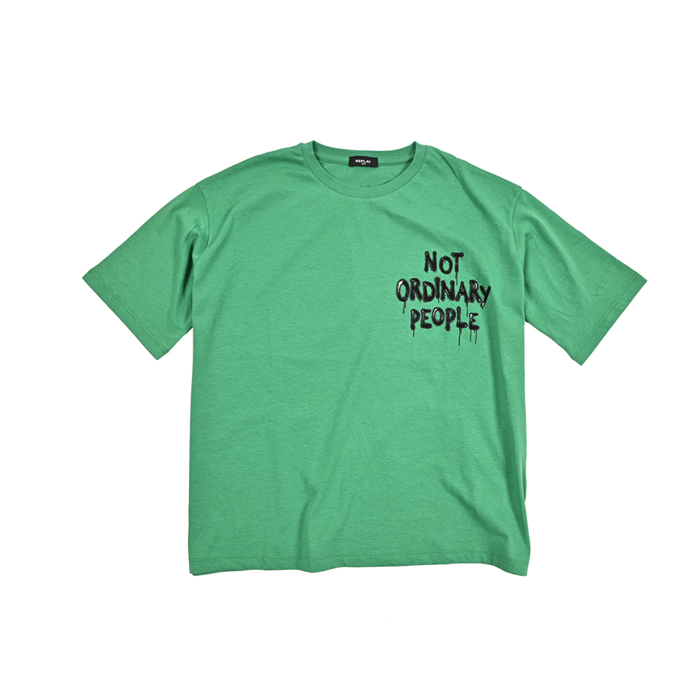 新入荷 新品 リプレイ REPLAY ロゴ Tシャツ カットソー 半袖 クルーネック オールシーズン レディース コットン 100% グリーン 430124-2XS拍卖