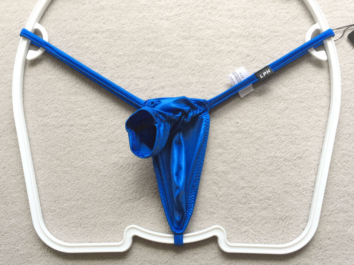 【ラ・ポームオム/La-Pomme Homme】先っぽカッティング露出&光沢ウエット★柔らかギャザー&バズーカ★浅履きTバック/ブルー♪新品/日本製拍卖