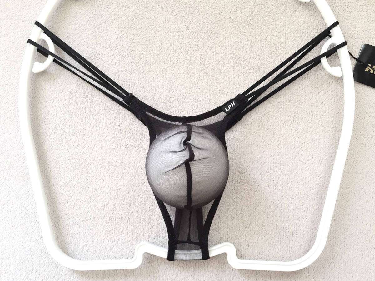 【ラ・ポームオム/La-Pomme Homme】透け透け光沢シースルー★ブラックストリング&ぴっちりストレッチ★浅履きTバック/黒♪新品/日本製拍卖