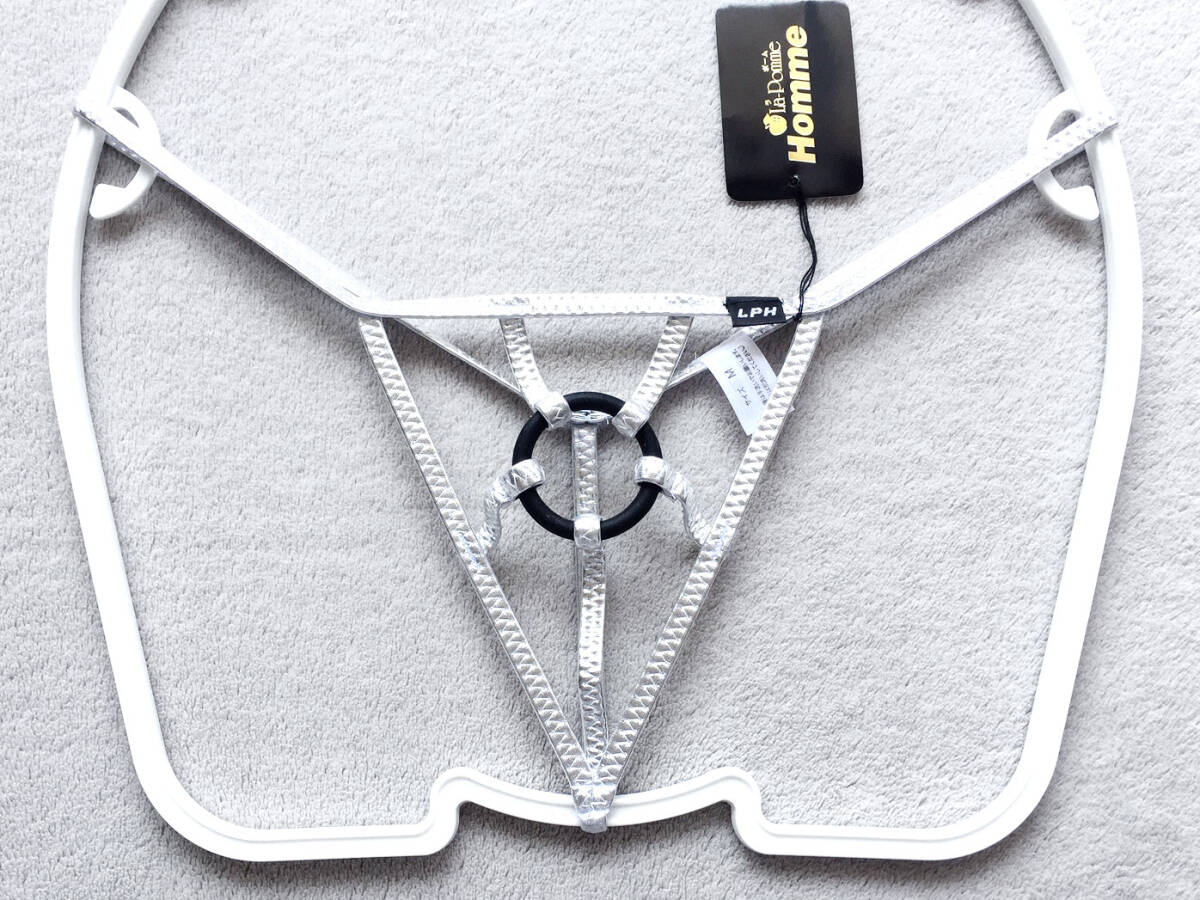 【ラ・ポームオム/La-Pomme Homme】完全露出!ギンギン★ブラックシリコンリング&メタリック★浅履きTバック/シルバー♪新品/日本製拍卖