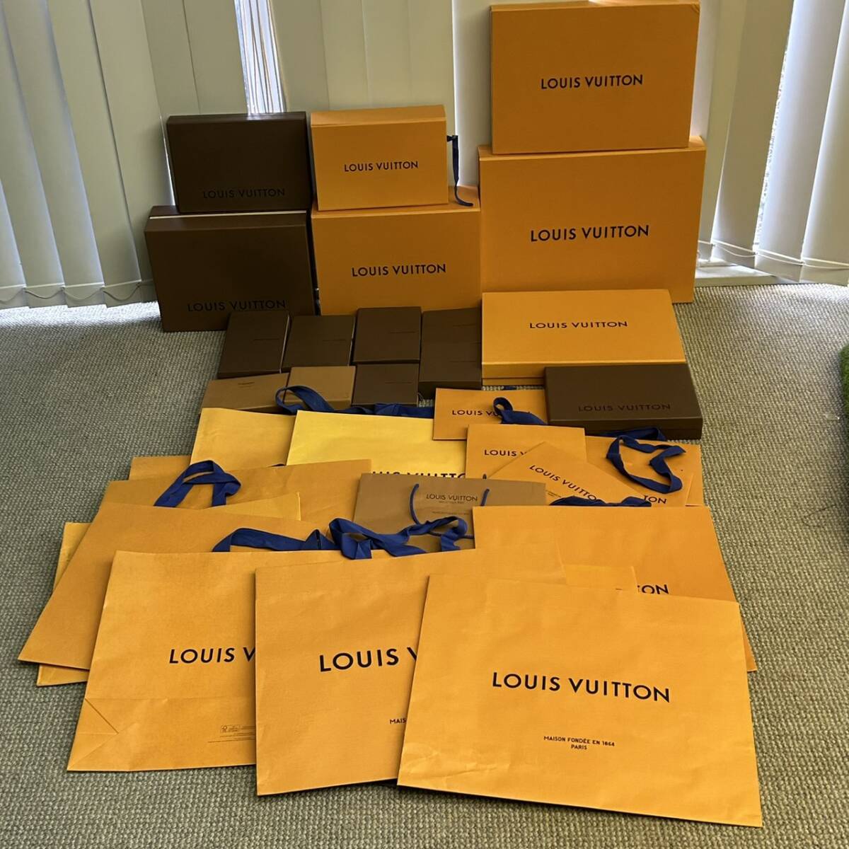 LOUIS VUITTON ショッパー 空箱 など 30点以上まとめ ルイヴィトン ショップ袋 紙袋 ココアブラウン オレンジ ギフト箱 ハイブランド 大量拍卖