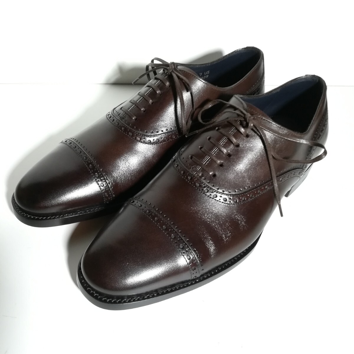 d0283 【新品同様・試着程度】 ★エルメネジルド・ゼニア Ermenegildo Zegna★ premium パンチドキャップトゥ 6EU 7US 茶 ブラウン 革靴拍卖