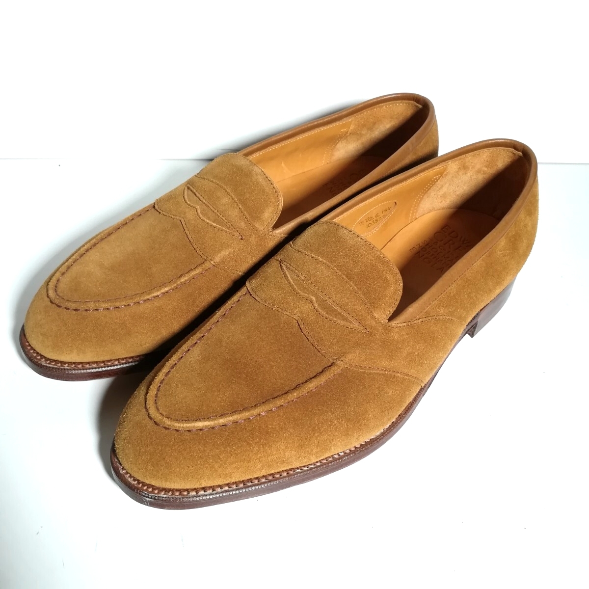 d0303 【新品同様・試着程度】 ★エドワードグリーン Edward Green★ スエード コインローファー 7 71/2 E184 茶 ブラウン 革靴 シューズ拍卖