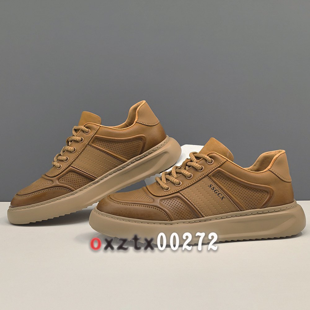 メンズ本革スニーカーメンズファッションシューズトップグレート牛革メンズ厚底カジュアルシューズ拍卖